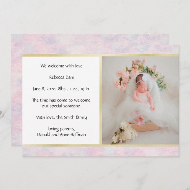 Lindo Anúncio de Nascimento Rosa-Cor-de-Água (Frente/Verso)