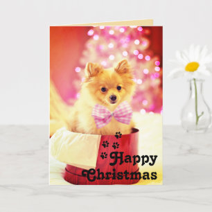 Lindo Cachorro com Laço Rosa & Feliz Natal Cartão 