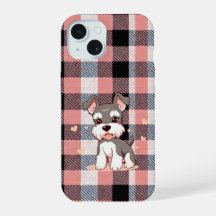 Lindo Cachorro Schnauzer Xadrez Rosa