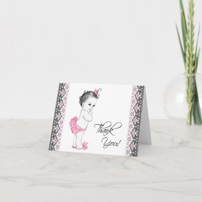 Lindo Cartão de Agradecimento de Chás de Bebê Rosa (Frente)