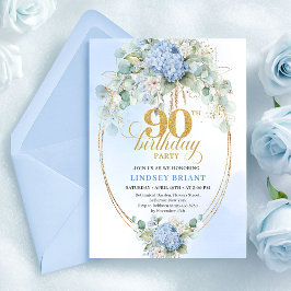 Lindo Cartão de Aniversário de 90 anos Azul Hidran