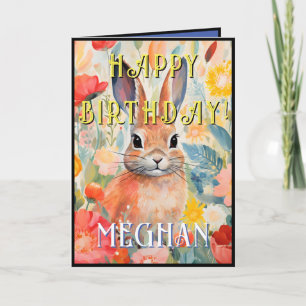 Lindo Cartão de Aniversário de Coelho em Aquarela