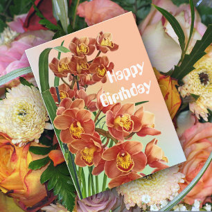 Lindo Cartão de Aniversário de Orquídeas Laranja P