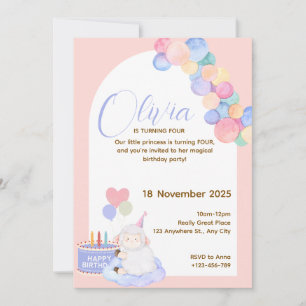 Lindo Cartão de Aniversário Rosa Princesa para Beb