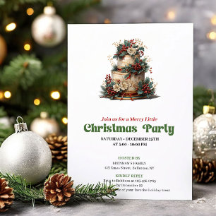 Lindo Cartão de Festa de Bolo de Natal Retrô