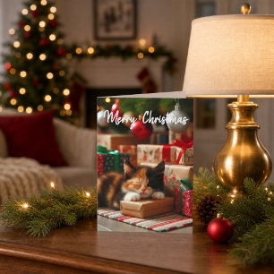 Lindo cartão de Natal de gatinho Calico para as Fe