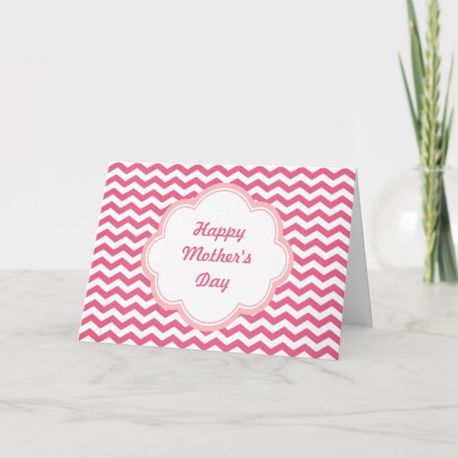 Lindo cartão do dia das mães com chevron rosa (Frente)