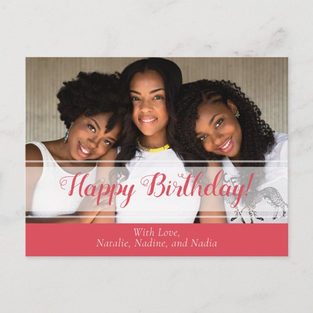 Lindo cartão postal de aniversário cor-de-rosa (Frente)