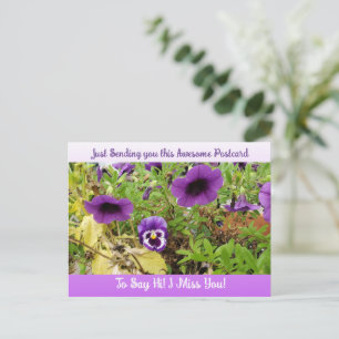 Lindo cartão postal floral "Sinto sua falta" dizen