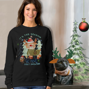 Lindo Cervo em Suéter Feio Camiseta Escura Transpi