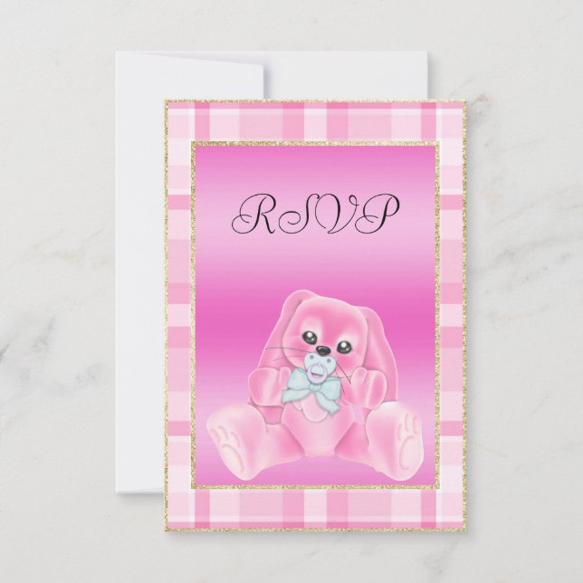 Lindo Coelho Rosa Convite de Churrasco de Bebê (Frente)