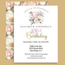 Lindo Convite de Aniversário de 101 Anos Floral Ro