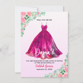 Lindo Convite Formal Rosa para Dama de Quinceañera