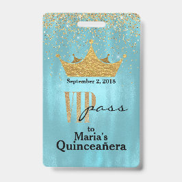 Lindo Crachá VIP de Quinceañera Azul com Coroa Dou
