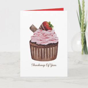 Lindo Cupcake de Morango em Cartão de Aquarela