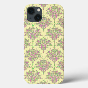 Lindo Damasco Rosa Verde e Amarelo Claro
