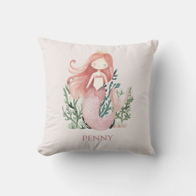 Lindo e divertido Almofada de sereia rosa para cri (Frente)
