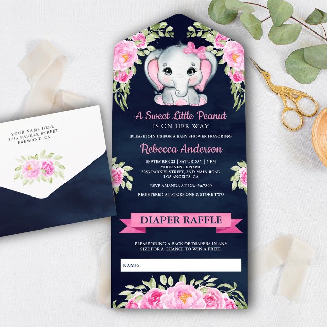 Lindo Elefante Floral com Laço Rosa Chumbo para Ch (Criador carregado)