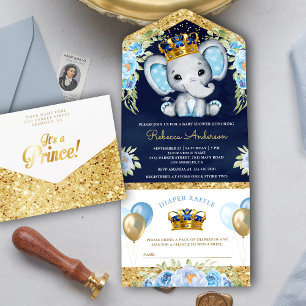 Lindo Elefante Príncipe Floral Azul Marinho Churra