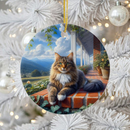 Lindo Enfeite de Gato Doméstico de Pelo Médio