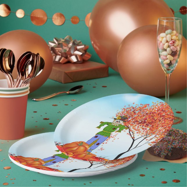 Lindo Espantalho de Outono de Prato de Papel (Múltiplo)