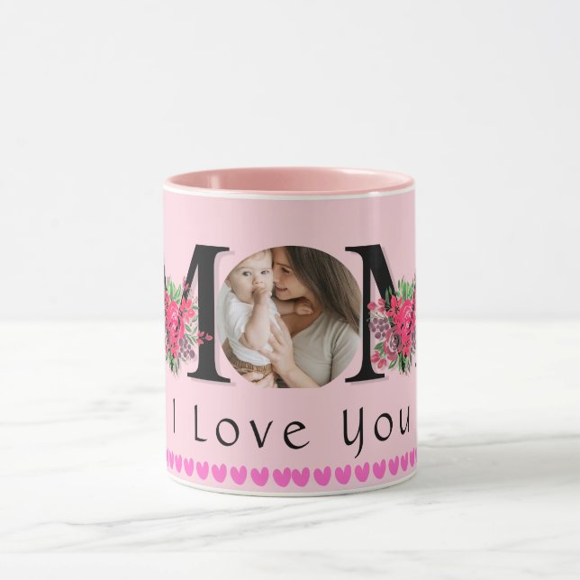 Lindo EU AMO VOCÊ MÃE Caneca de Café de Foto do Di (Centro)