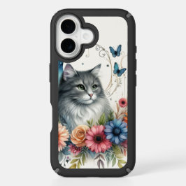 Lindo Floral com Gato Cinza