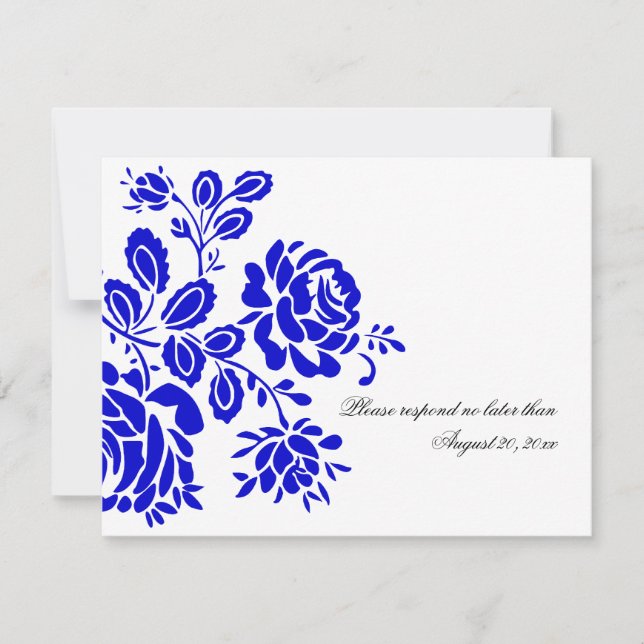 Lindo Floral em Azul Real RSVP / Resposta (Frente)