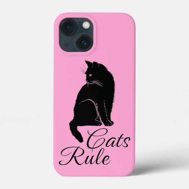 Lindo Gato Preto Sentado com Texto "Gatos Mandam" (Verso)