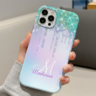 Lindo Glitter Monograma de Unicórnio Turquesa Aqua