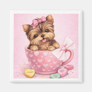 Lindo Íman de Yorkie de São Valentim em Xícara Ros