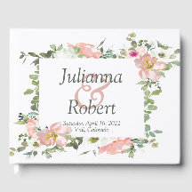 Lindo livro de visitas de casamento floral em aqua