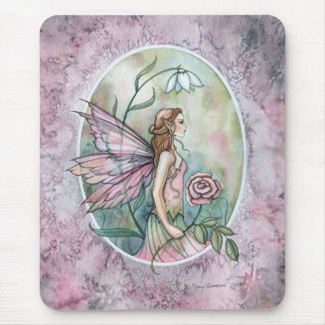 Lindo Mousepad de Arte de Fantasia com Rosa Rosa (Frente)