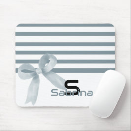 Lindo Mousepad de Listras com Laço Azul Empoeirado