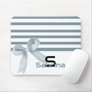 Lindo Mousepad de Listras com Laço Azul Empoeirado