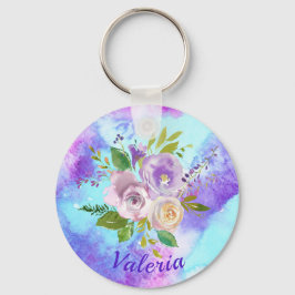Lindo Porta-chaves de Flores de Aquarela Roxa