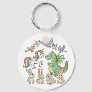 Lindo Porta-chaves de Unicórnio e Dragão Fantasia