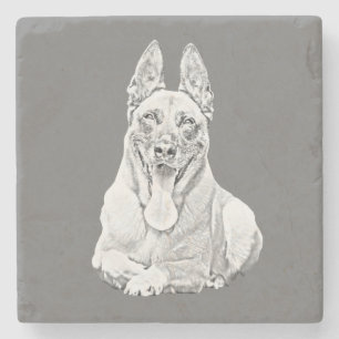 Lindo Porta-Copos de Mármore Belgian Malinois Penc