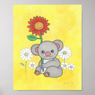 Lindo poster de berçário de animais de coala e flo