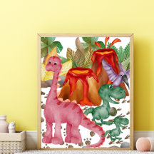 Lindo Poster de Dinosaurio Vermelho para Berçário