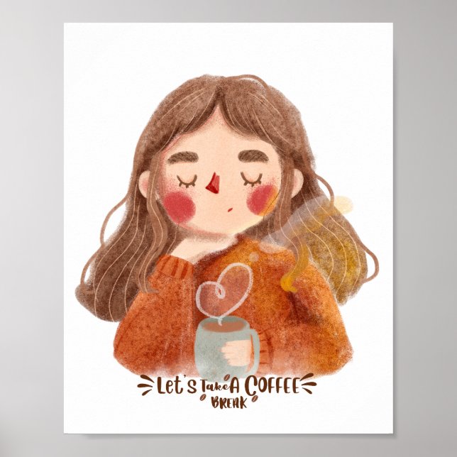 Lindo Poster de Garota Aconchegante com Café - Vam (Frente)