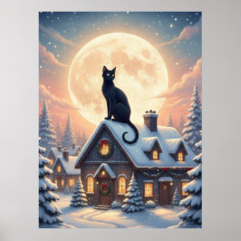 Lindo Poster de Gato Preto Sentado nas Nuvens