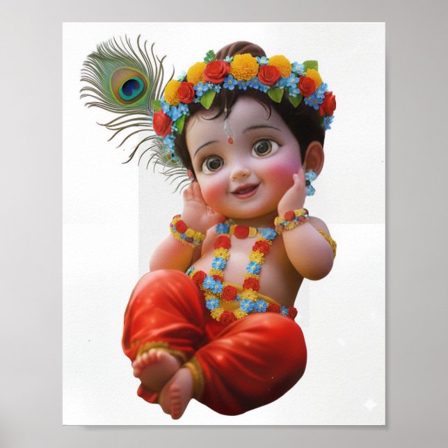 Lindo Poster de Krishna Pequeno Arte Tradicional I (Frente)