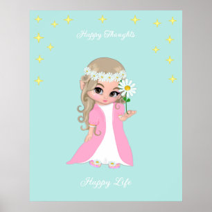Lindo Poster Motivacional da Fada Feliz com Estrel