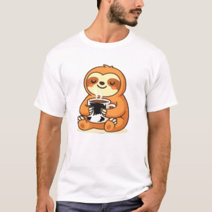 Lindo Preguiça Relaxando com Café Quente Camiseta 