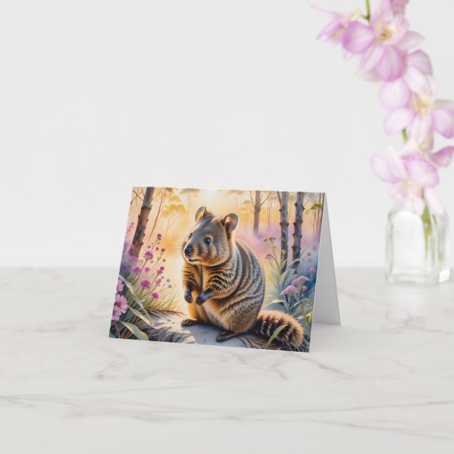 Lindo Quokka Flores Cor-de-Rosa Aquarela Cartão de (Orquídea)