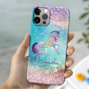 Lindo unicórnio rosa Glitter arco-íris aqua monogr