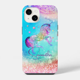 Lindo unicórnio rosa Glitter arco-íris aqua monogr