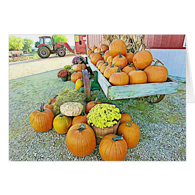 Lindos Abóboras e Flores Cartão de Halloween de Ou (Frente Horizontal)