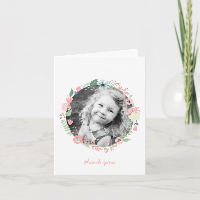 Lindos Bilhetes de Agradecimento com Coroa de Flor (Frente)